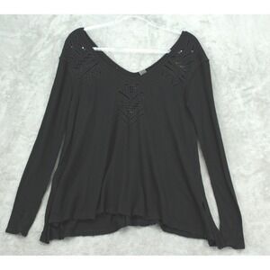 We The Free People Shirt Women Small Thermal Cutout Low Neck Relaxed Knit Boxy